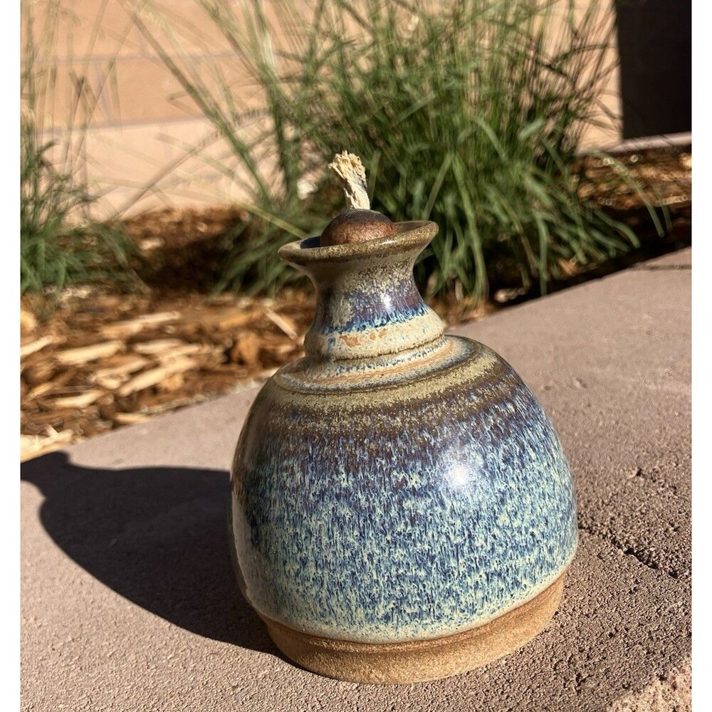 Vintage Studio Pottery Fragrance Oil Diffuser Blue Green Glaze Handmade 4"